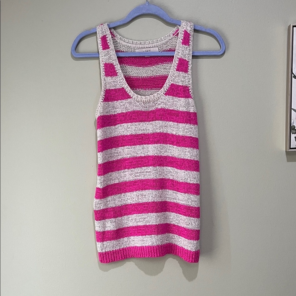🎆LOFT Vibrant Pink and light tan Striped Tank Top
